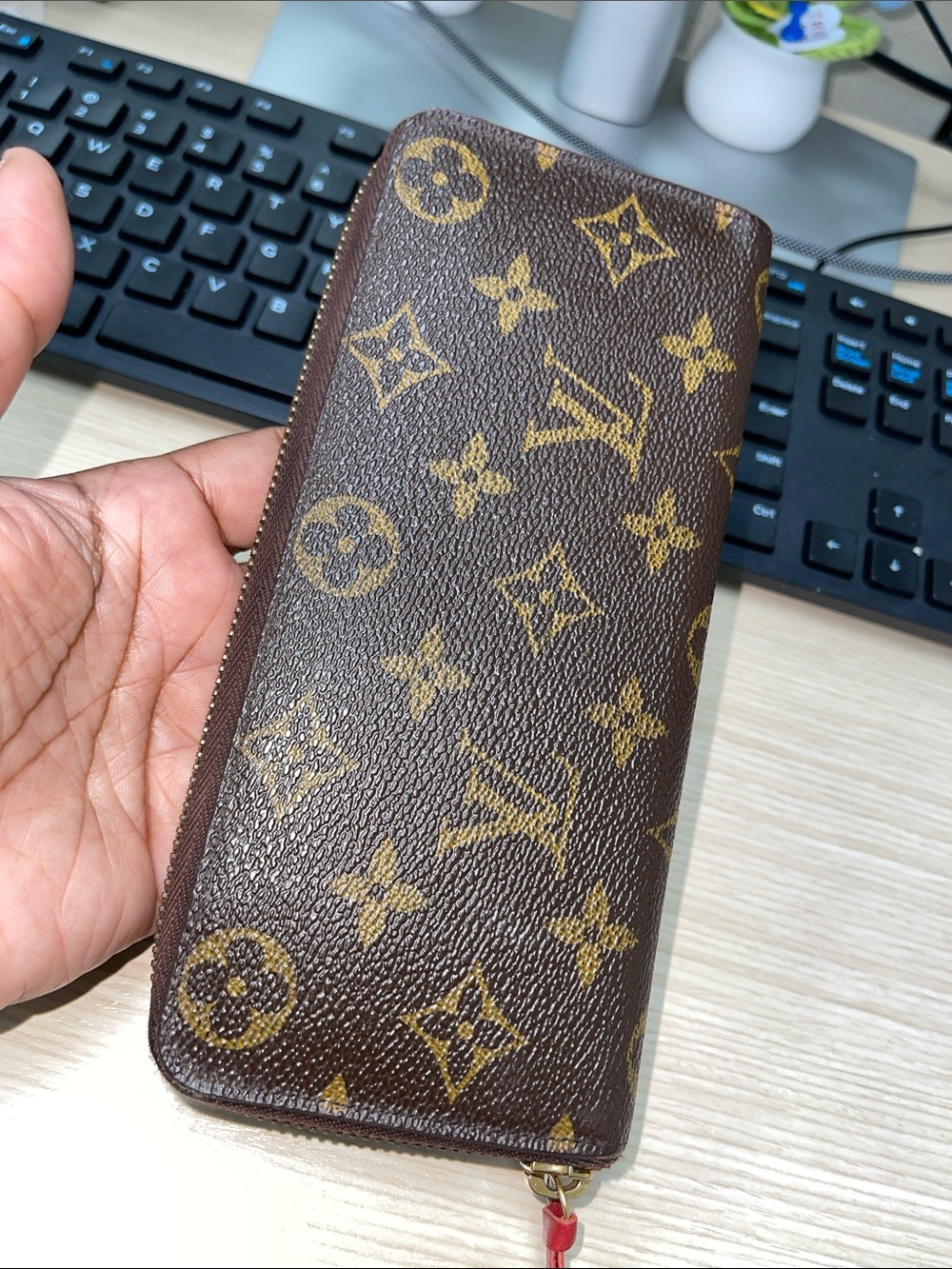 Louis Vuitton Monogram Clemence Zippy Wallet in Brown w/ Orange Interior - Picture 16 of 16